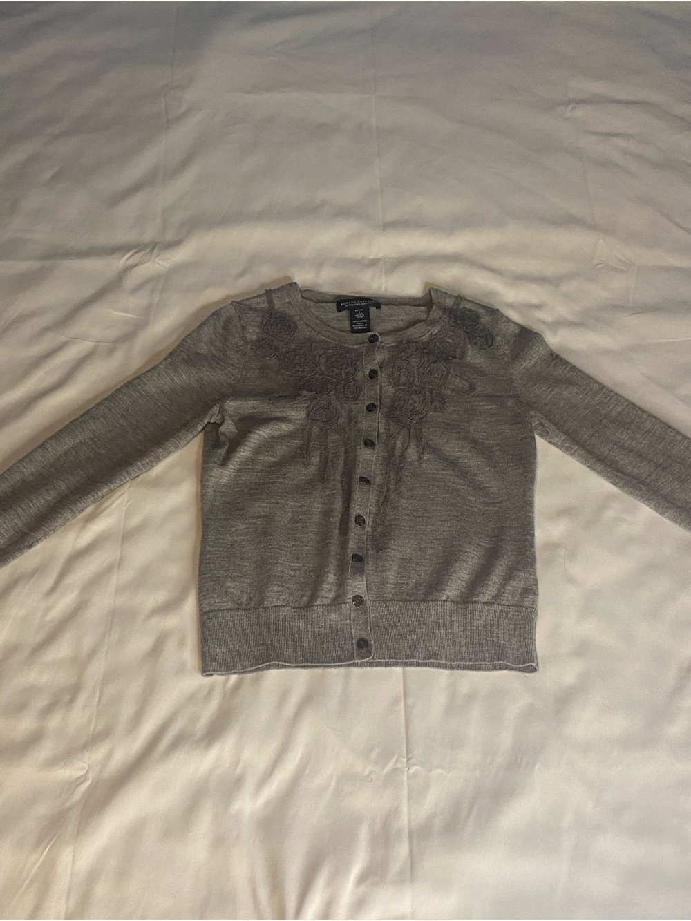 Banana Republic Gray Embroidered Button-Front Cardigan